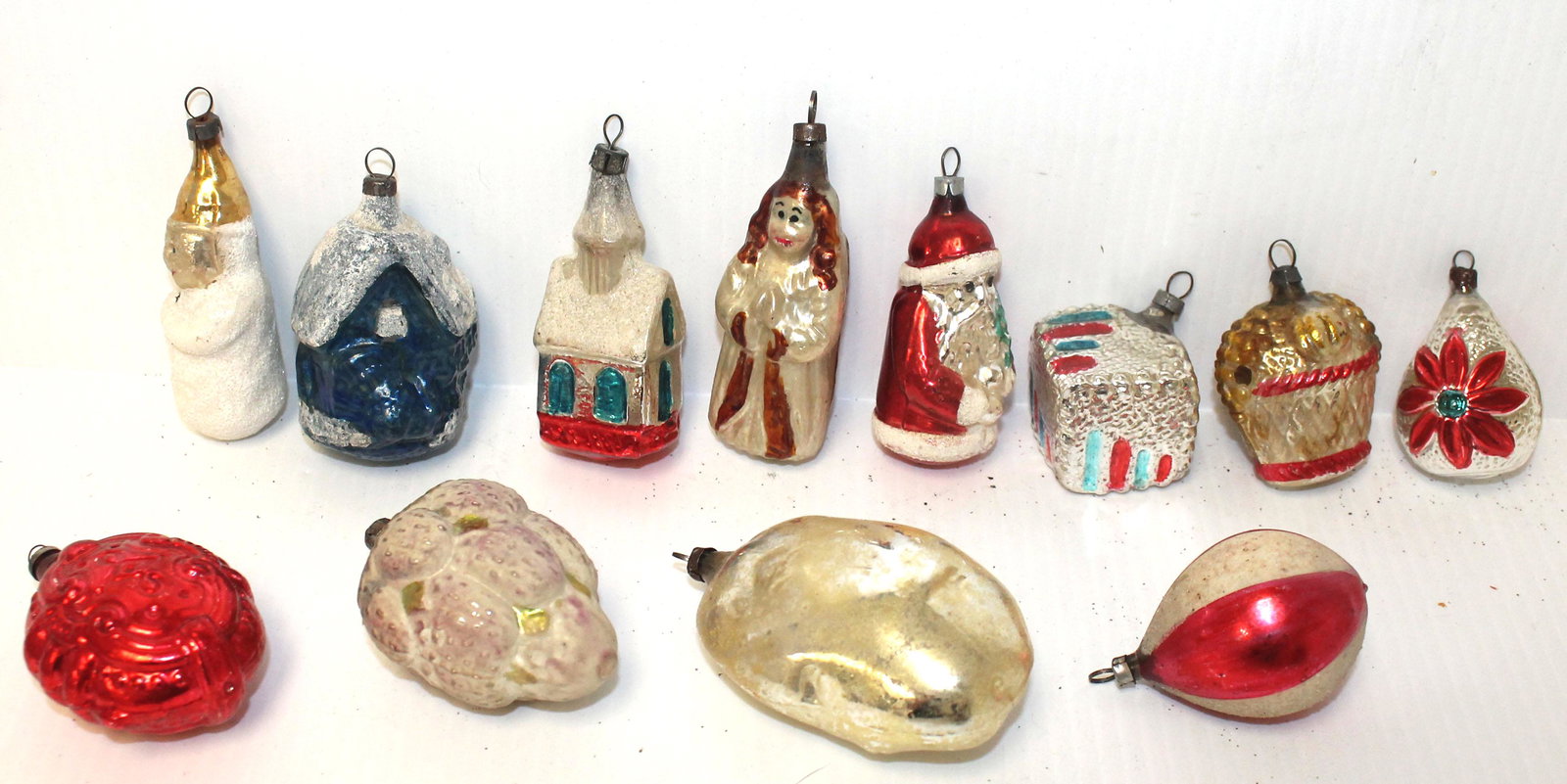 Collection of 1920-30 glass figural Christmas Ornaments: Collection of 1920-30 glass figural Christmas Ornaments