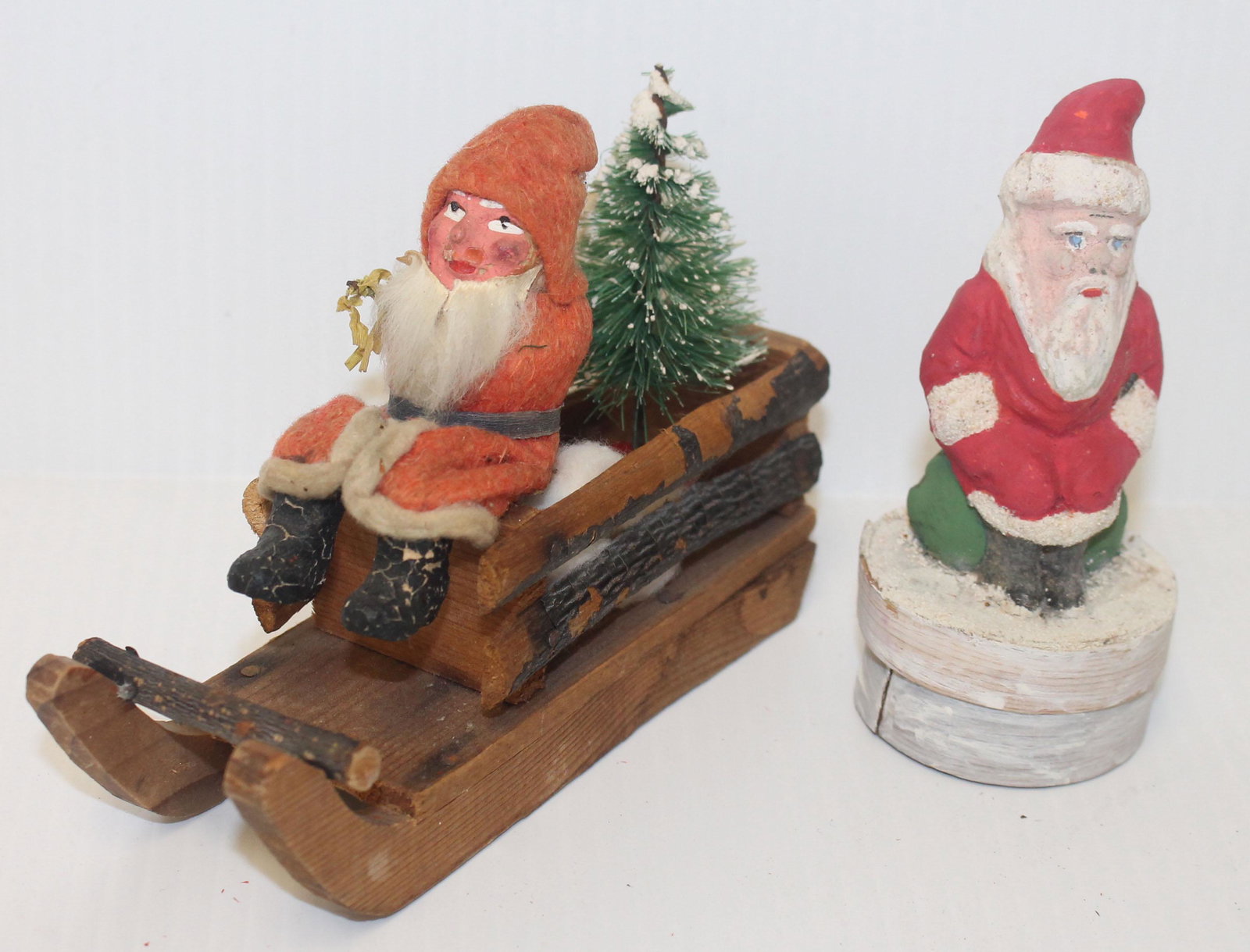 2 German Santa incl a felt Santa in wooden sled & a (1 of 8)