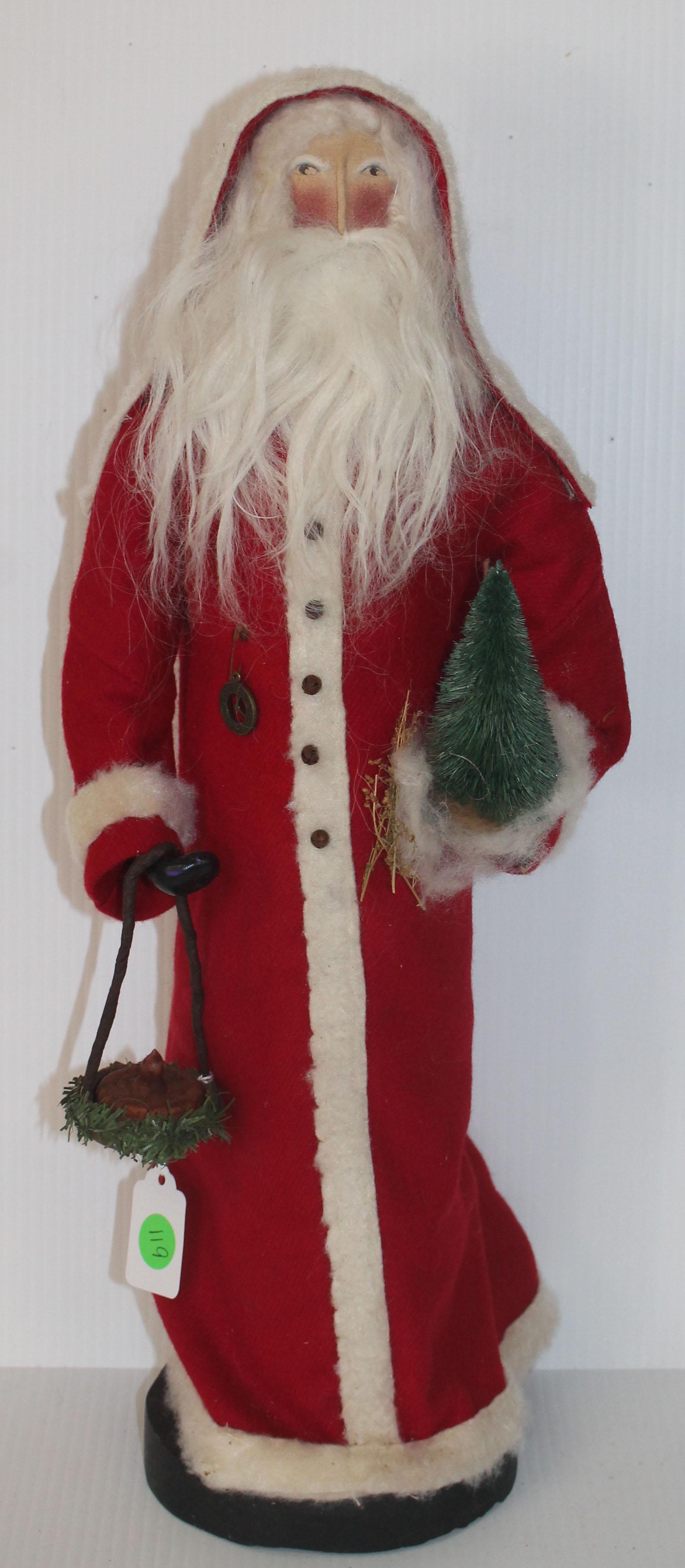 Primitive hand made Santa carrying Christmas tree & (1 of 6)