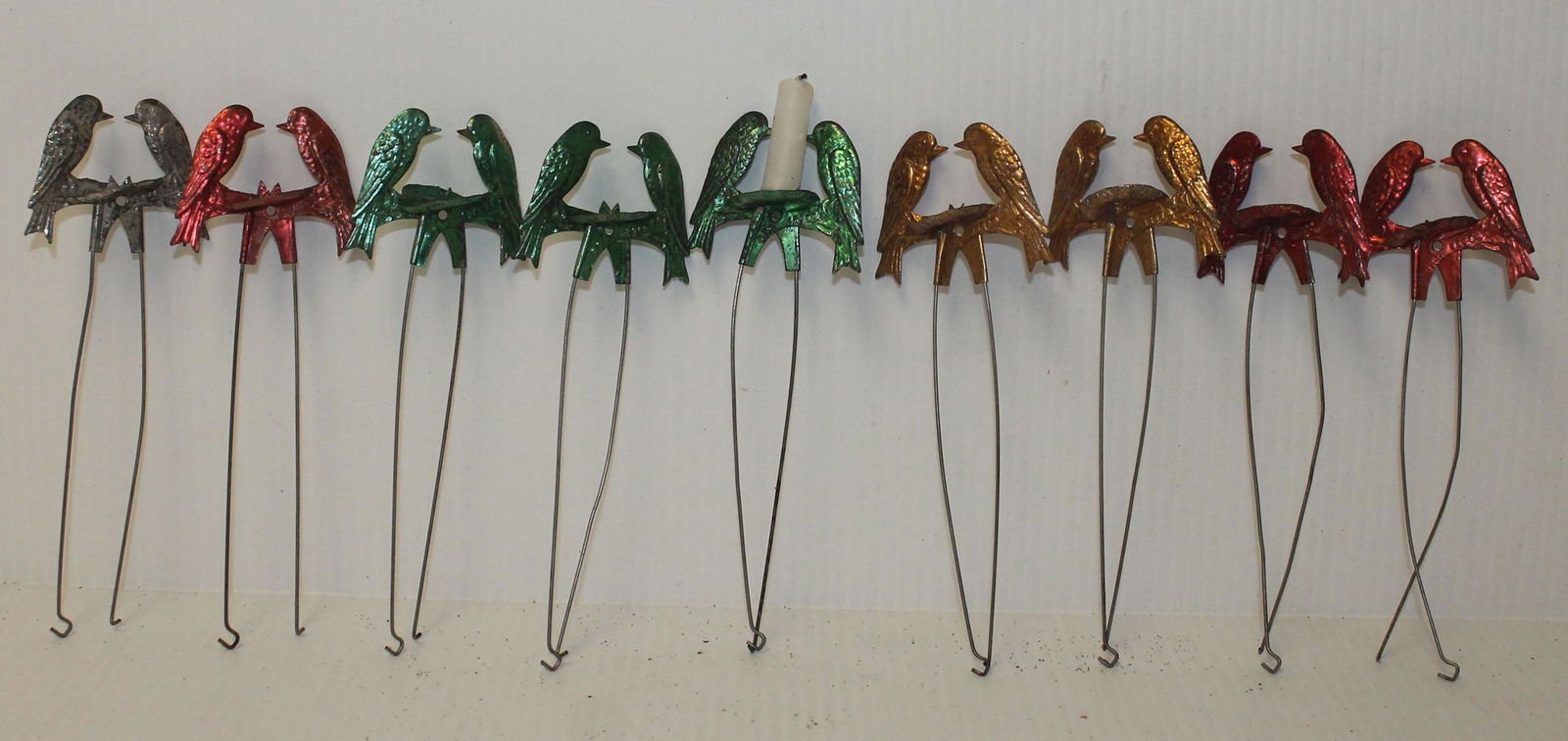 Collection of 3 early dbl bird tin candle holders (1 of 7)