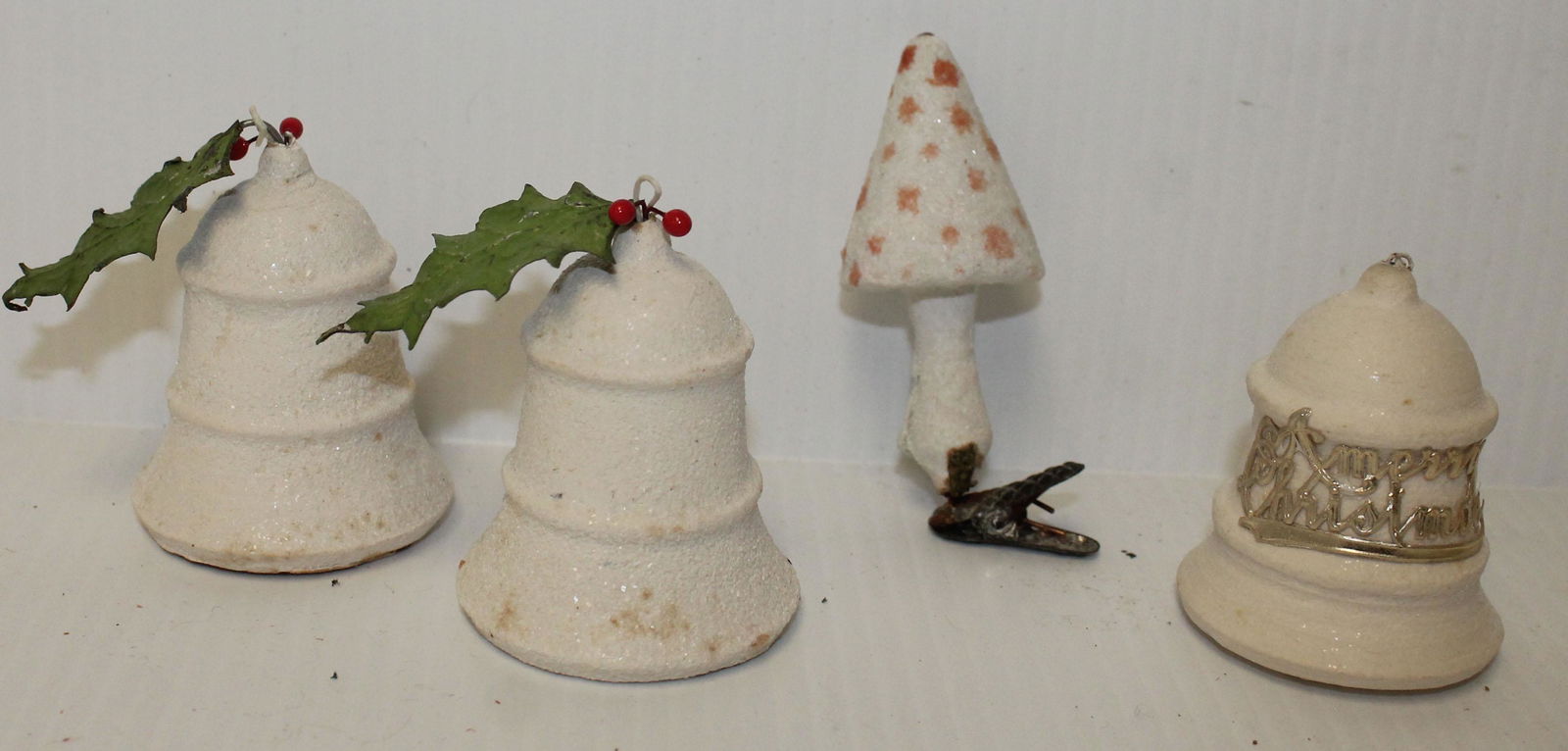 Collection of German spun cotton ornaments incl 3 bells (1 of 6)