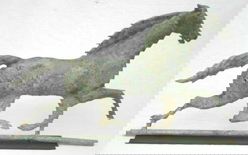 late 19thC copper w cast zinc head Ethan Allen Hor: late 19thC copper w cast zinc head Ethan Allen Horse weathervane in old surface - 28" long