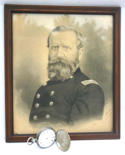 very rare inscribed General Alexander Hays 1861 : very rare inscribed General Alexander Hays 1861 pocket watch together w a w/c gouache portrait of Alexander Hays sgnd Dobbs 11 3/4" x 9 3/4". Brigadier General Alexander Hays was killed in the Civil W