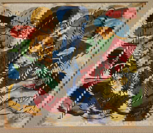 Fernand Leger(1881-1955) ink signed off set print: Fernand Leger(1881-1955) ink signed off set print "Les Belles Cyclistes" dtd 1944 - 10 1/2 x 12 1/2