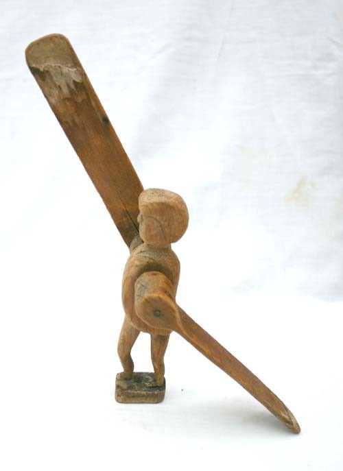 19thC unusual small size wooden carved whirligig of: 19thC unusual small size wooden carved whirligig of a Colonial looking man (figure is 6 3/4" tall)