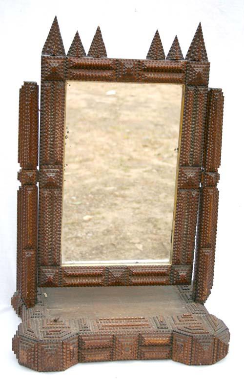 29" tall x 19" wide x 15" deep antique Tramp Art sh: 29" tall x 19" wide x 15" deep antique Tramp Art shaving mirror - spectacular & large