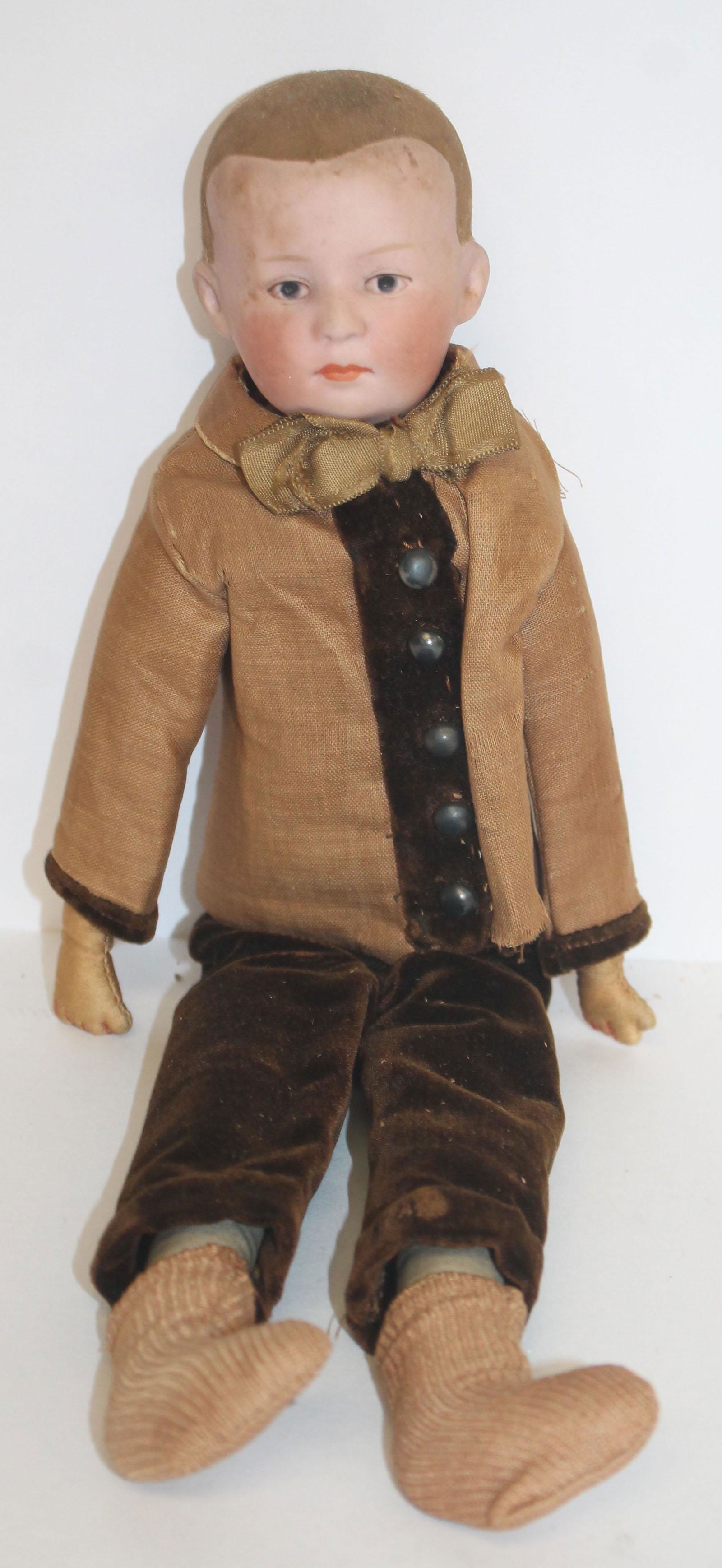 Ca 1880's German bisque painted head w cloth body - (1 of 7)