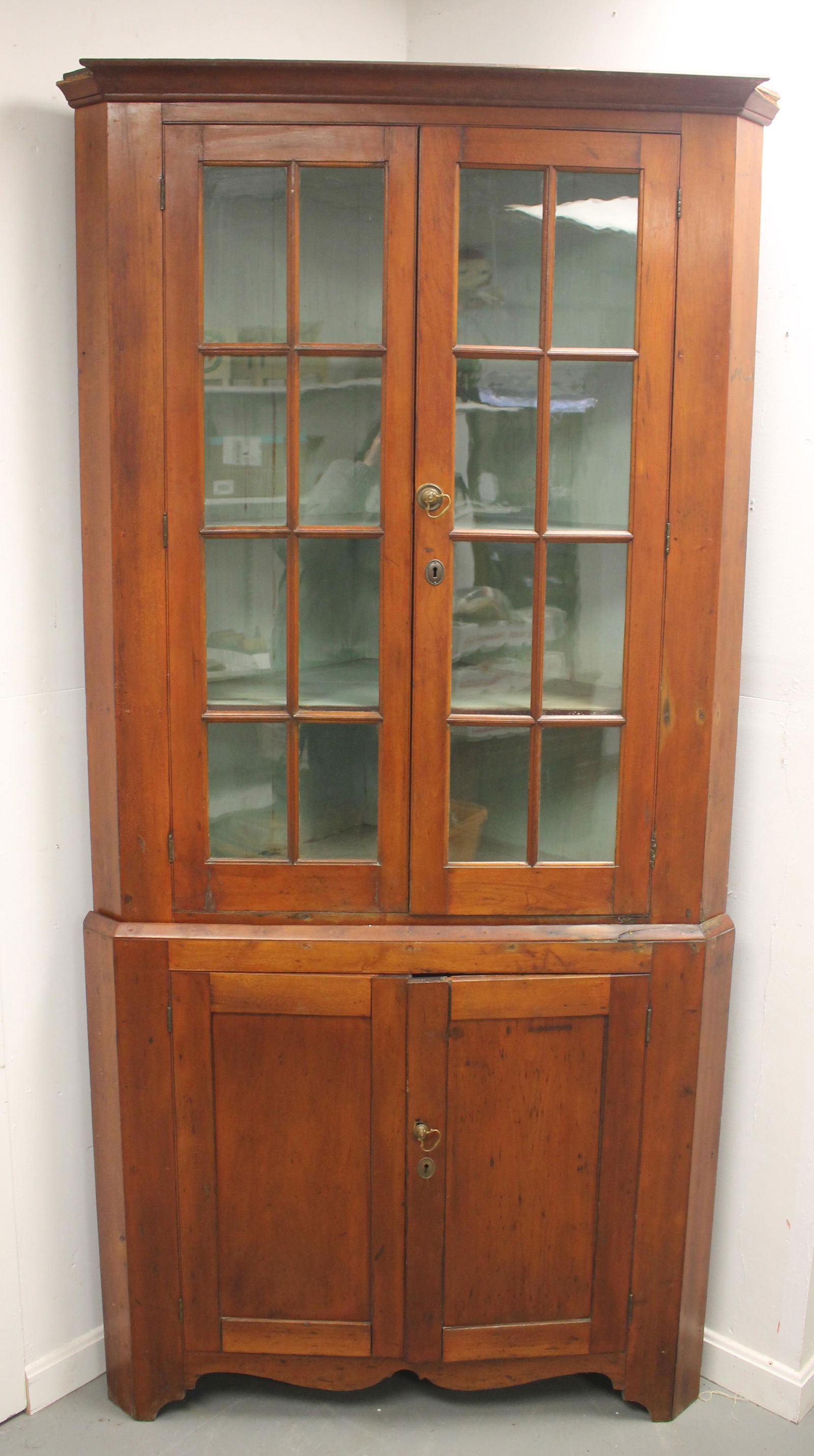 19thC corner cupboard w glass upper doors (1 of 5)