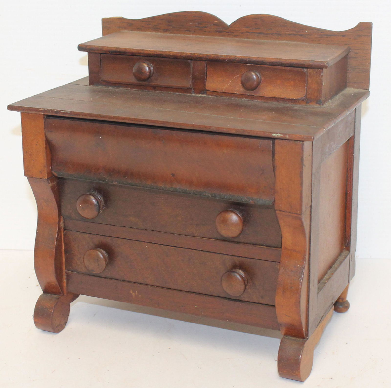 Antique doll size mahog Empire chest - 9 3/4" wide x (1 of 5)