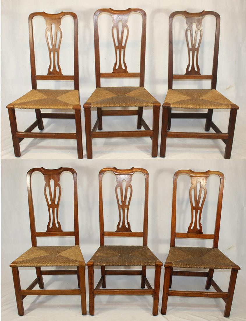 Set of 6 early country QA sidechairs w rush seats (1 of 10)