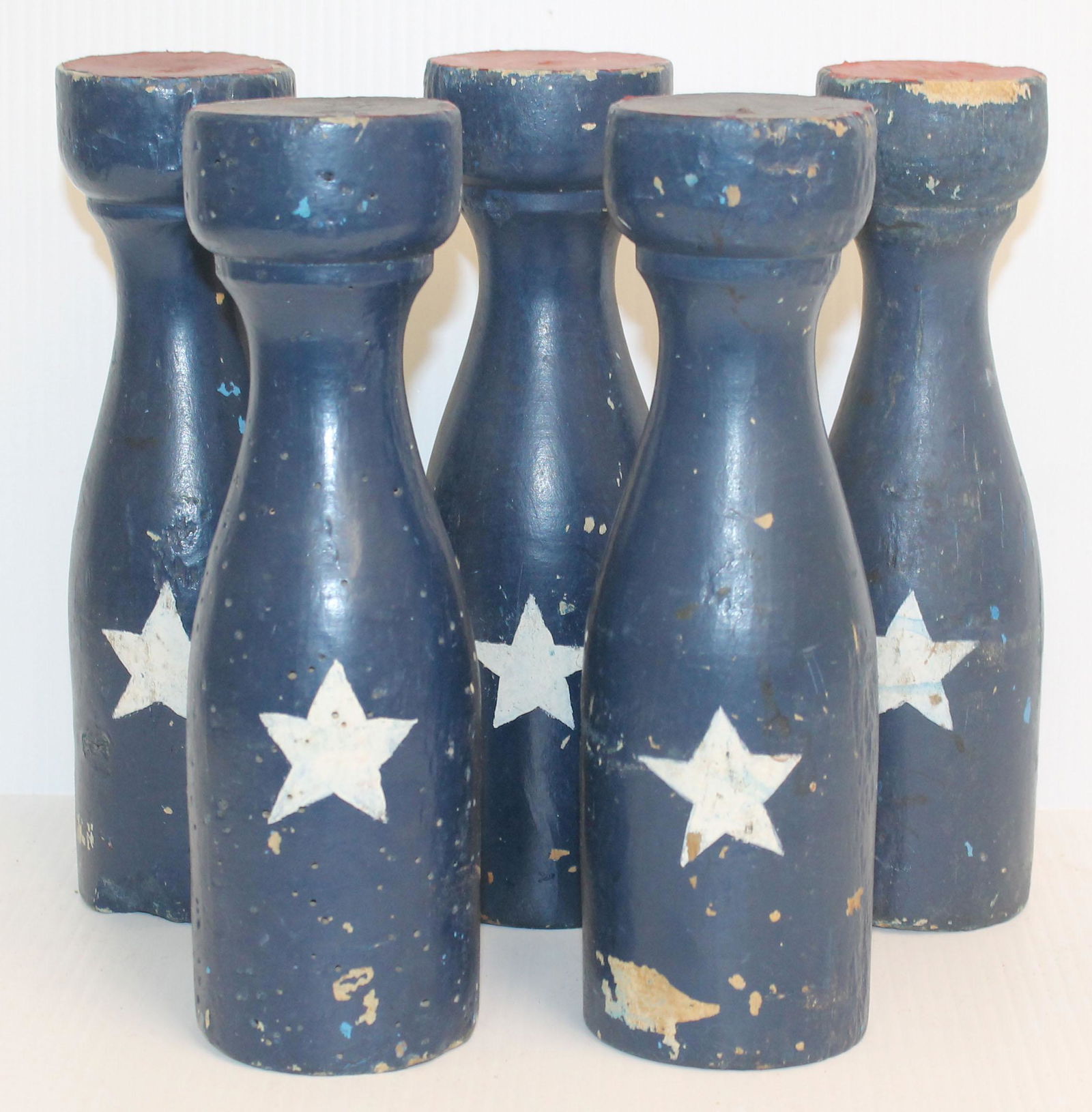 Set of 5 wooden carved & painted folk art bowling pins (1 of 8)