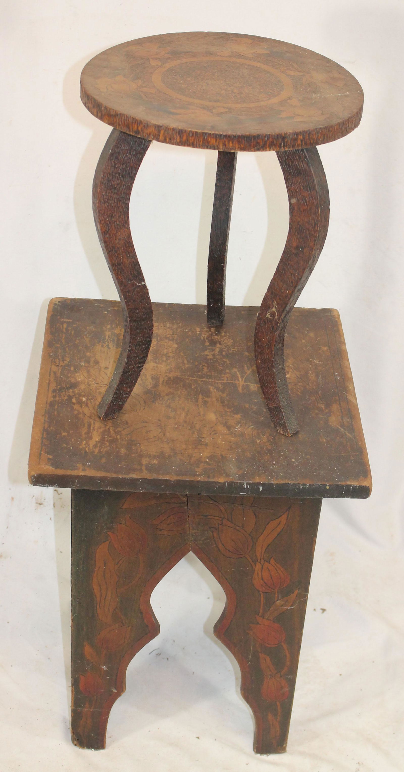 2 Pyrography floral dec plantstands/stools - 1 square (1 of 6)