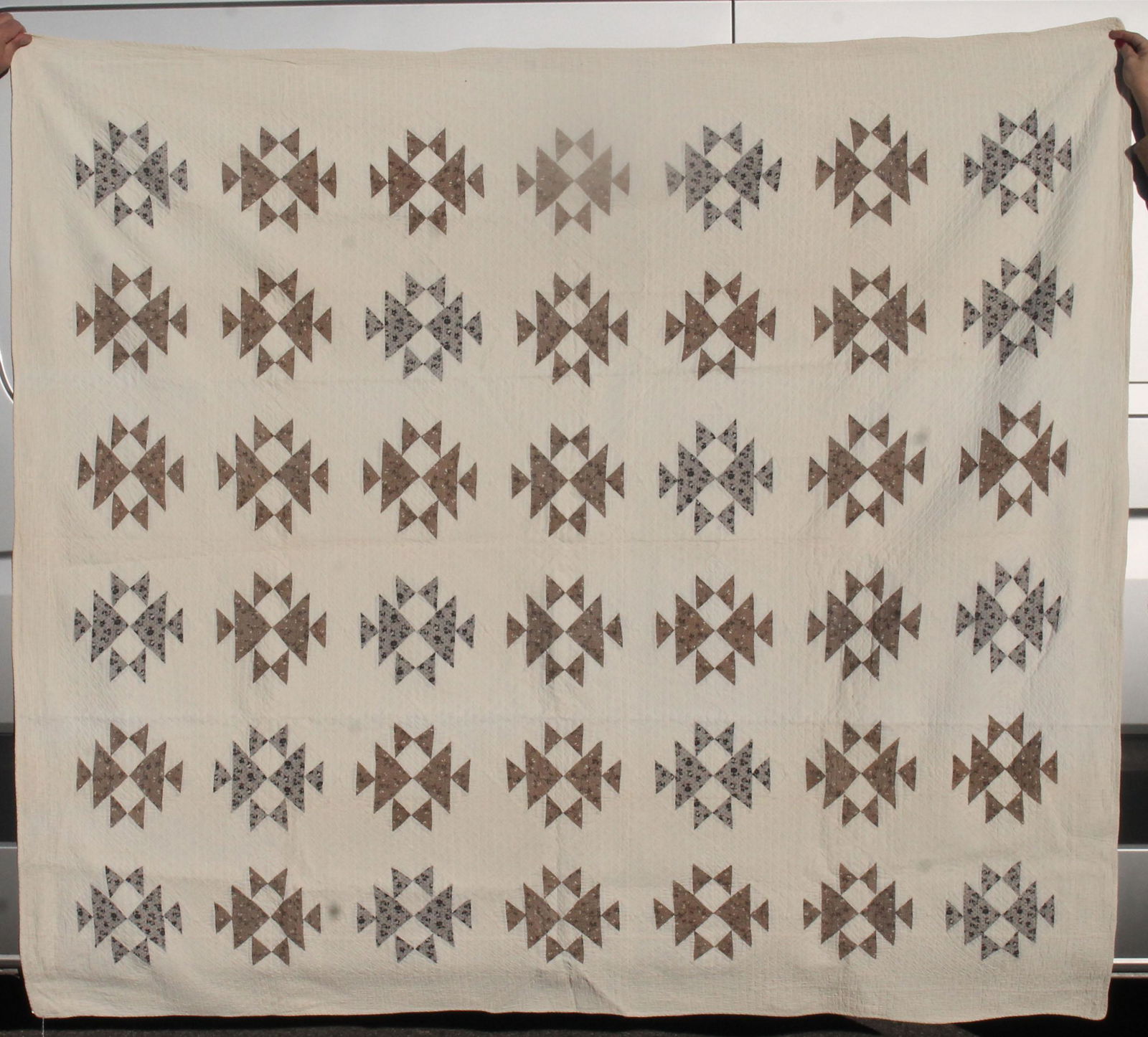 Antique 3/4 size quilt in brown, gray & black - 76"x81" (1 of 8)