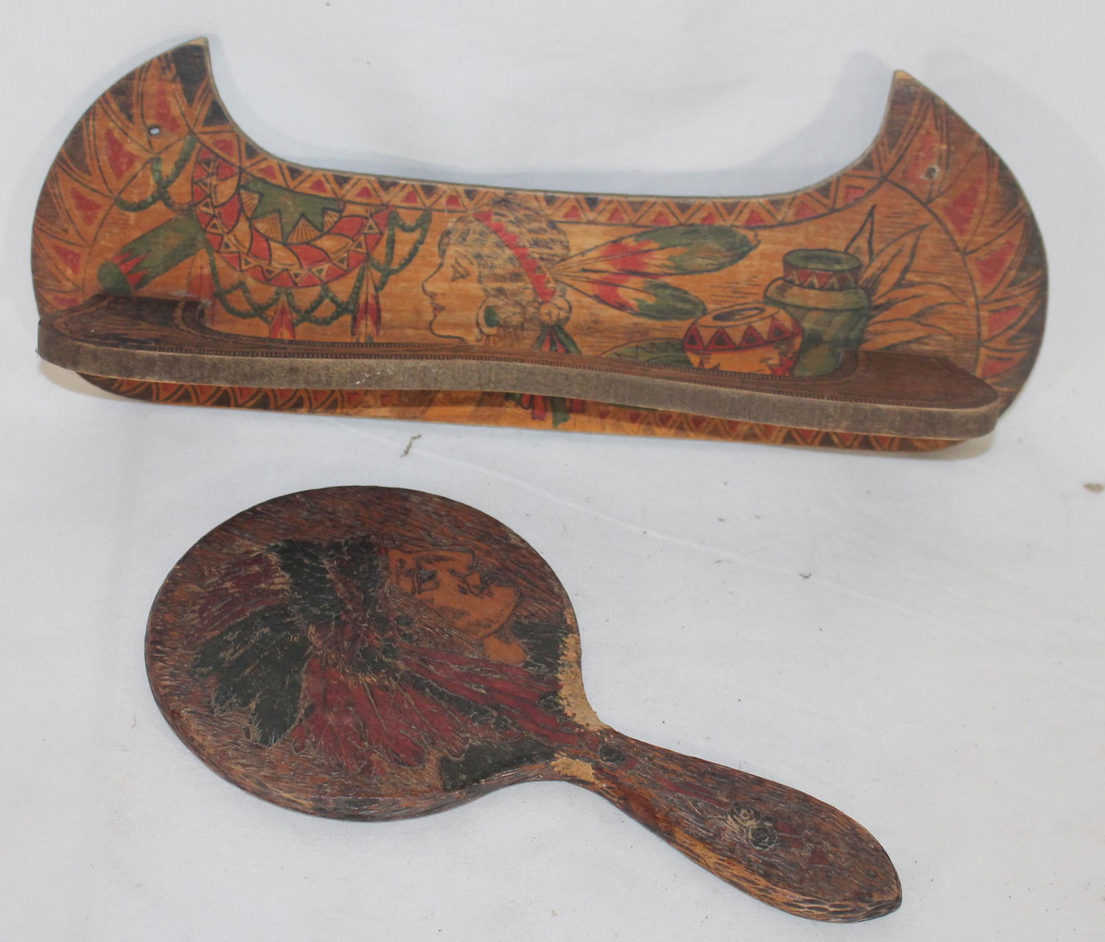 Pyrography Native American dec lot incl small wall (1 of 5)