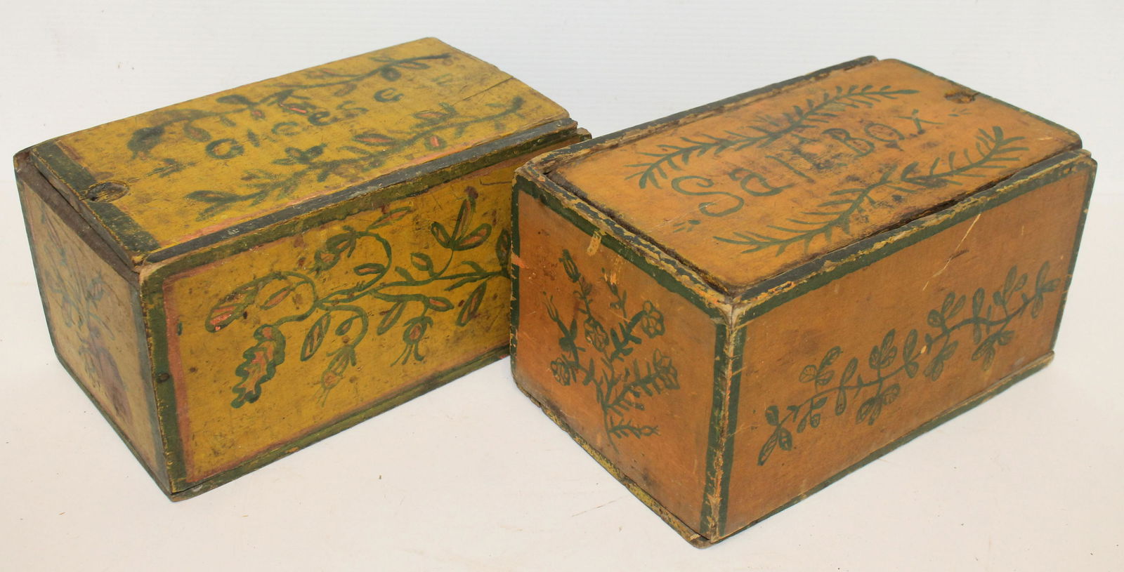 2 antique folk art wooden painted slide top boxes (1 of 7)