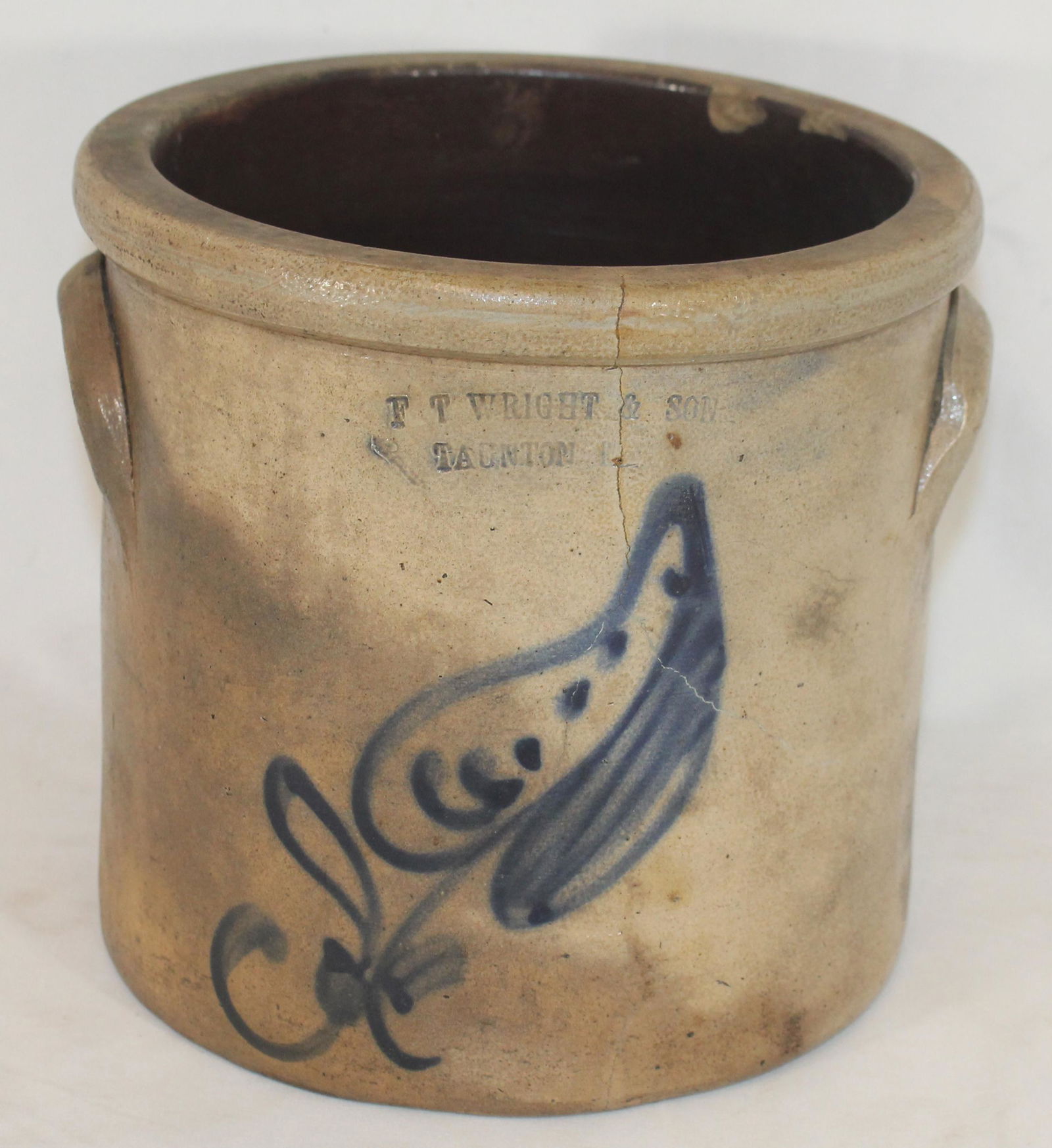 F.P. Wright & Son Taunton, MA stoneware crock w cobalt (1 of 8)