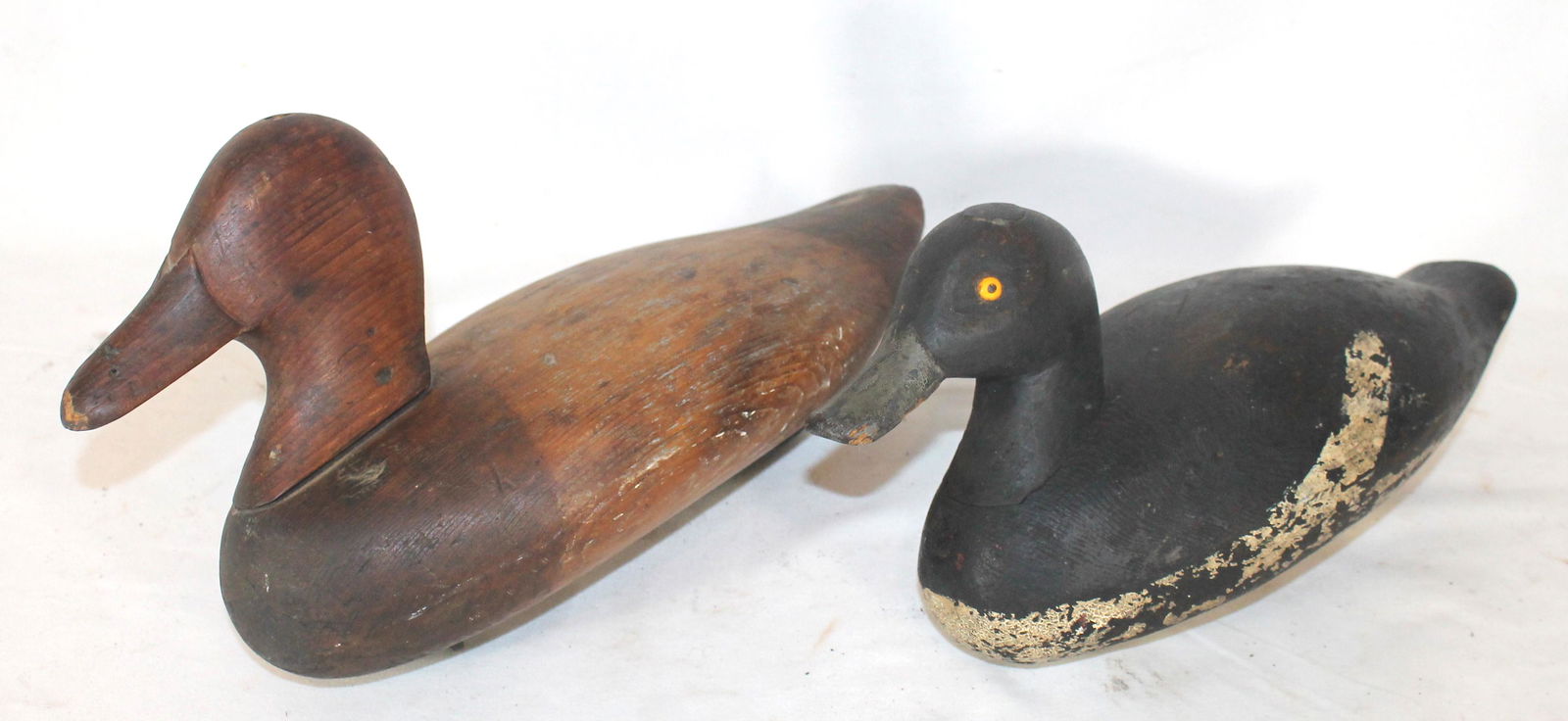 2 carved wooden & painted duck decoys - 12 1/2" & 11" (1 of 6)
