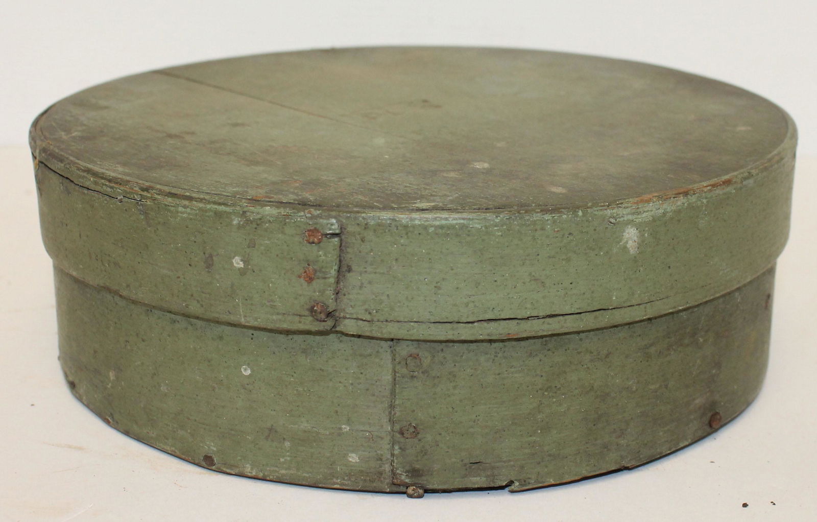 Antique pantry box in green paint w embossed "SN" on (1 of 6)
