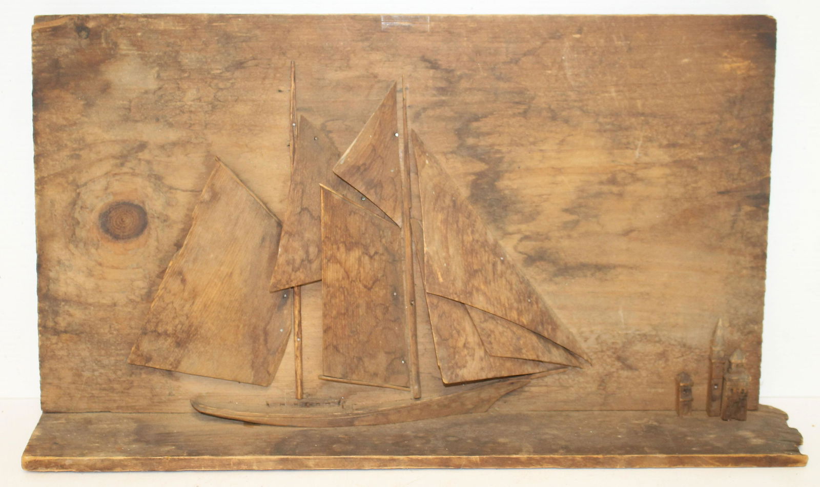 Carved wooden ship diorama - 20" wide x 11 1/2" tall (1 of 5)