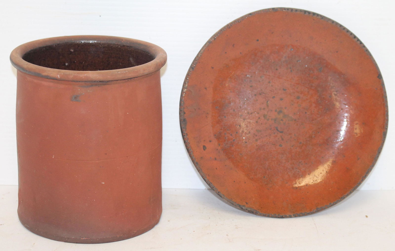 2 pieces of Redware incl brush pot 6" tall & small 8" (1 of 8)