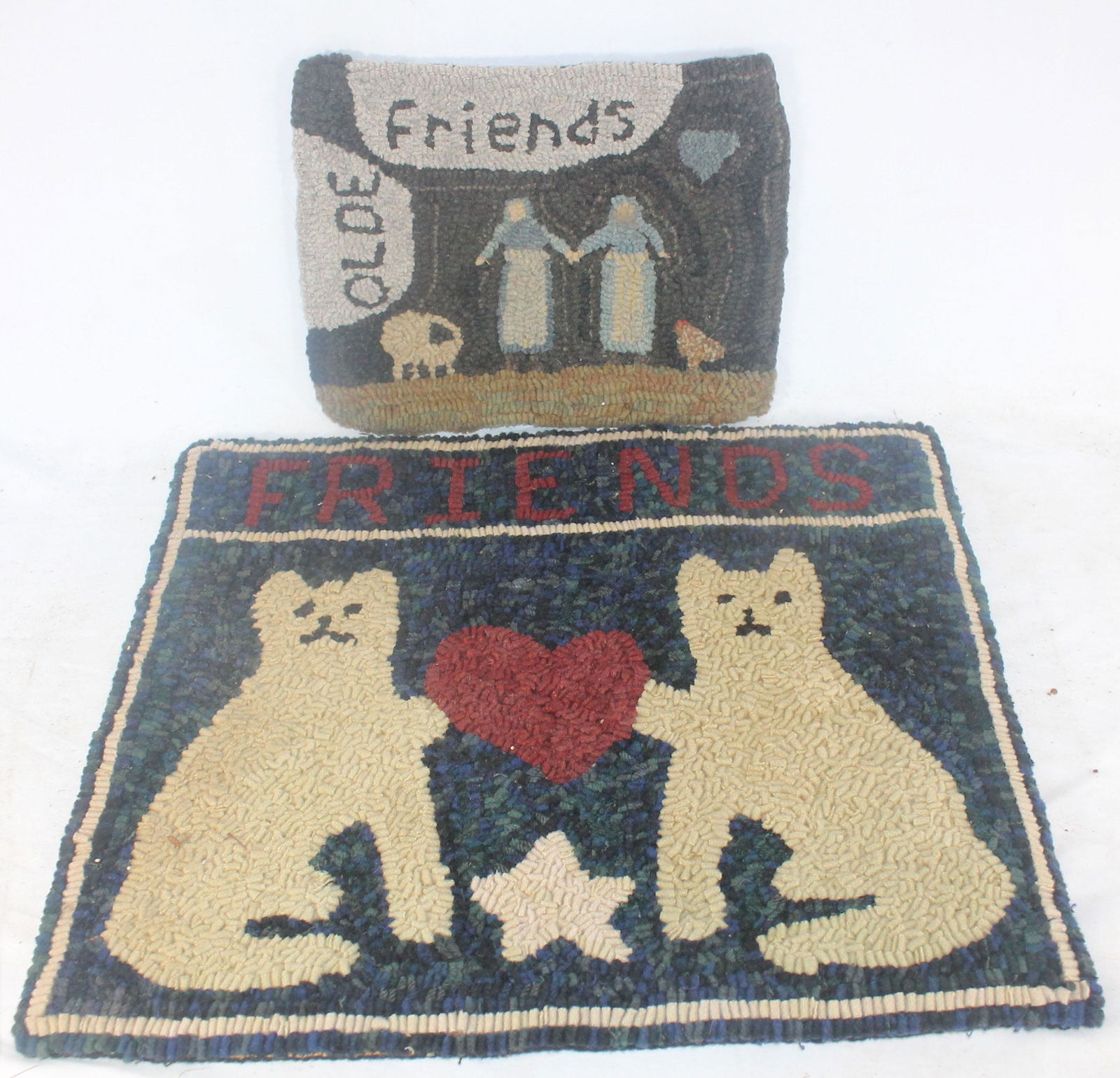 2 hooked rugs w friendship motif - 1 w kittens & (1 of 10)