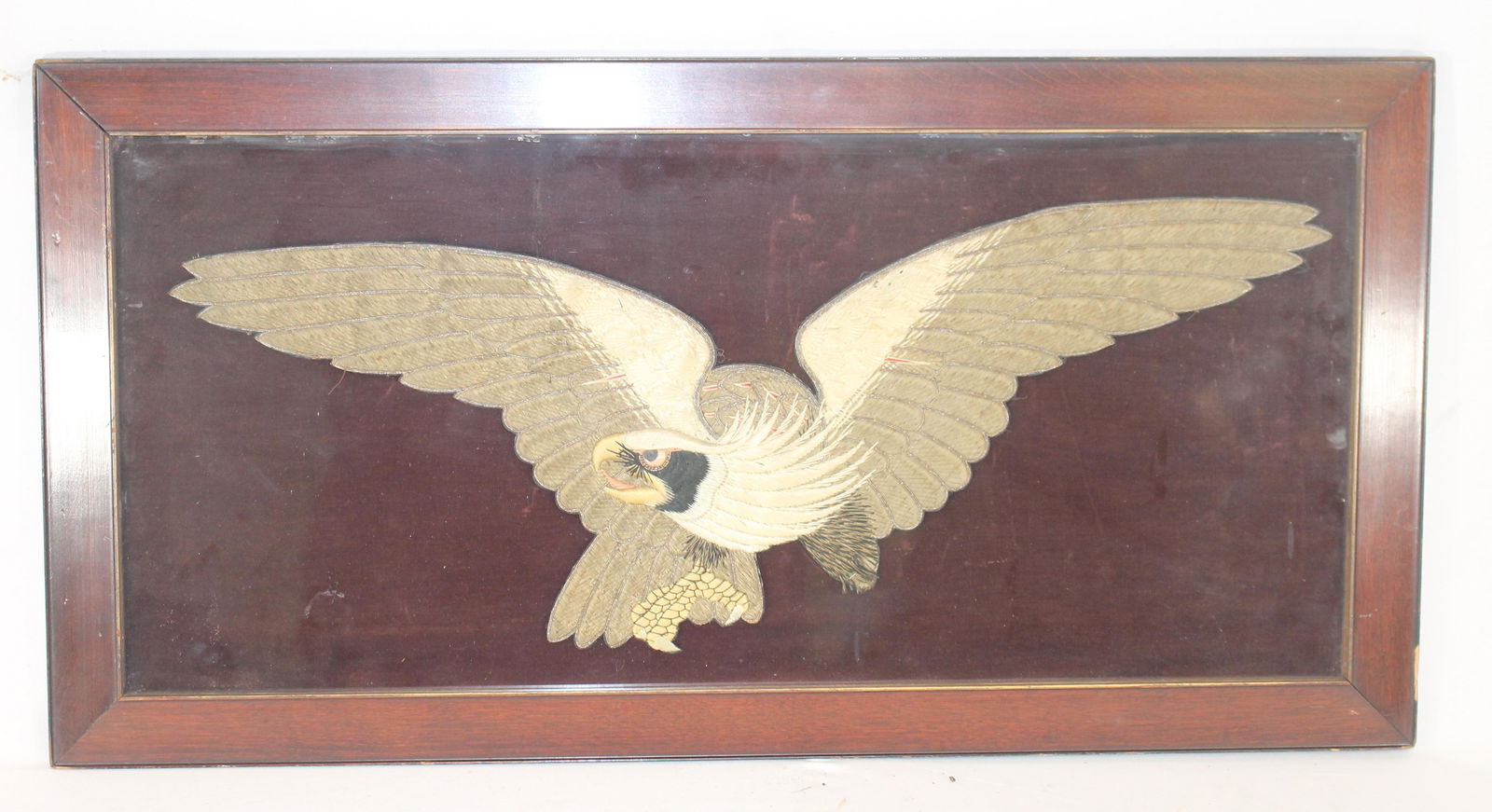 Framed embroidery of a spread winged eagle - overall (1 of 5)