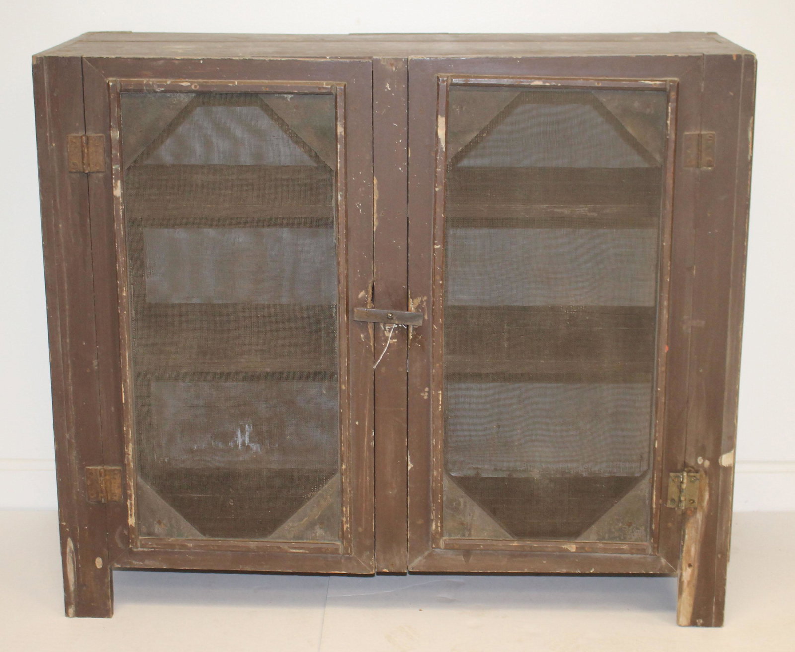 Antique pie safe in brown paint - 32" tall x 38" wide x (1 of 3)