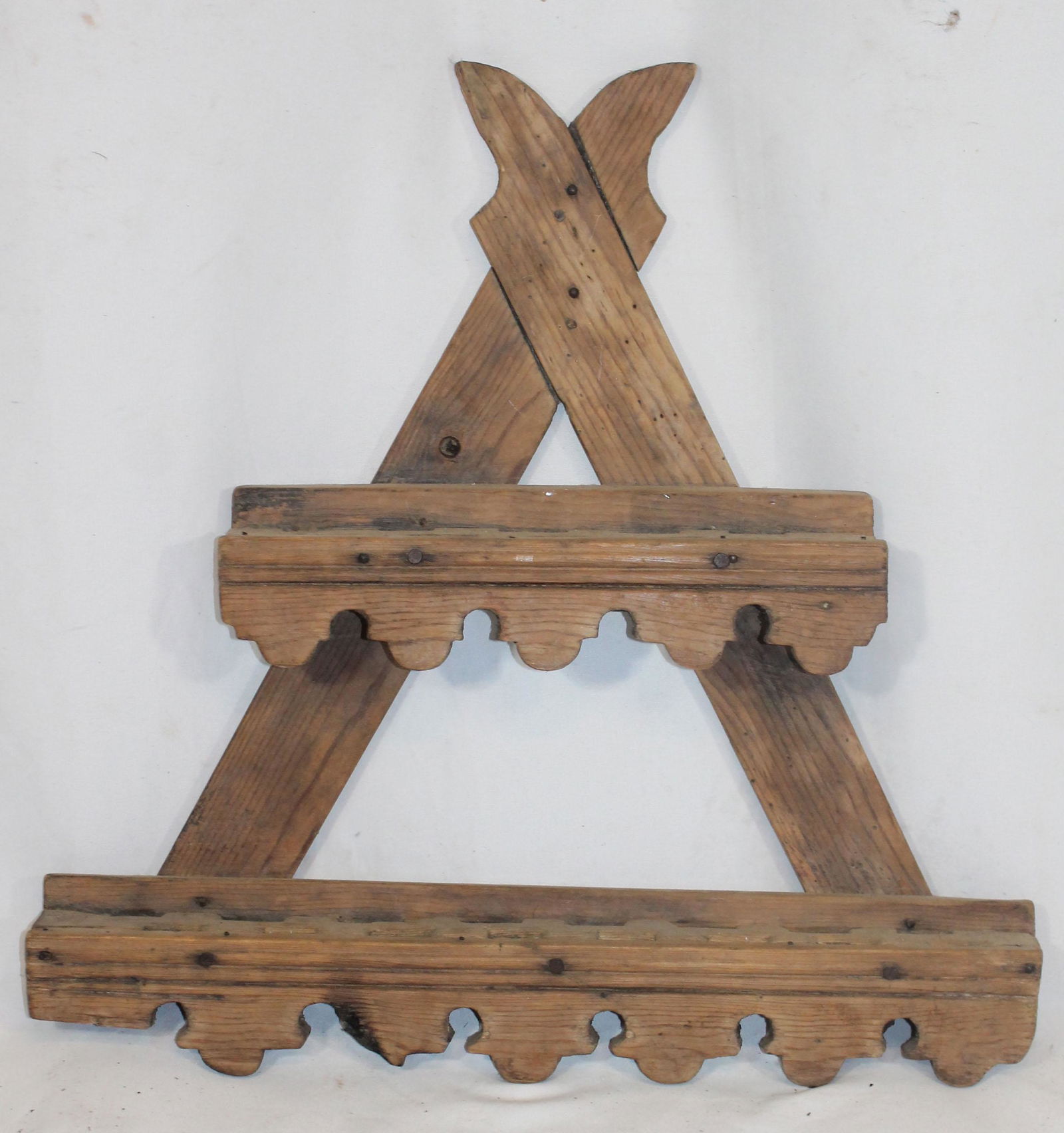 Antique carved wooden wall shelf for utensils - 21" (1 of 5)