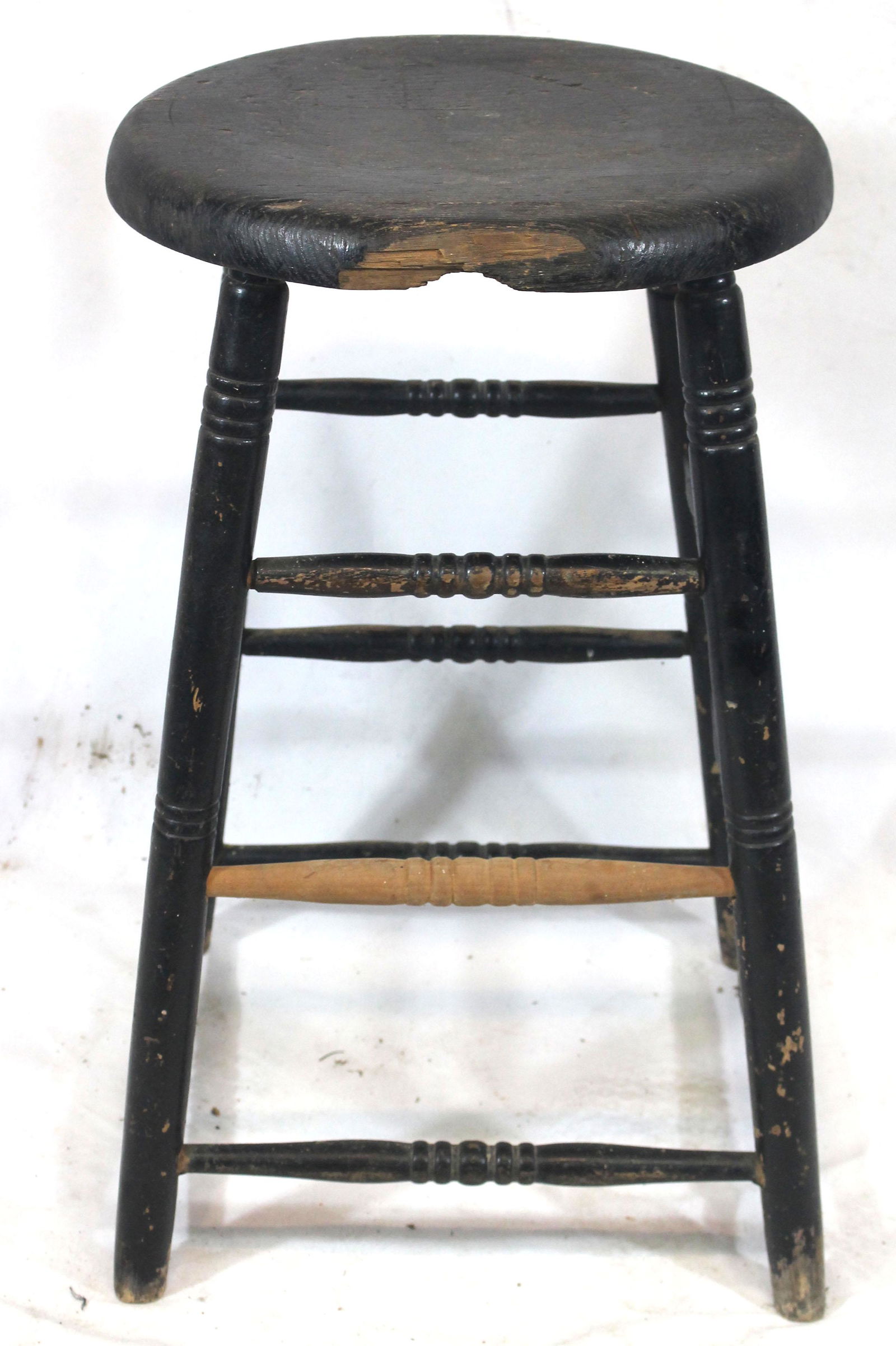 Period Windsor stool in black paint - as found - 23" (1 of 4)