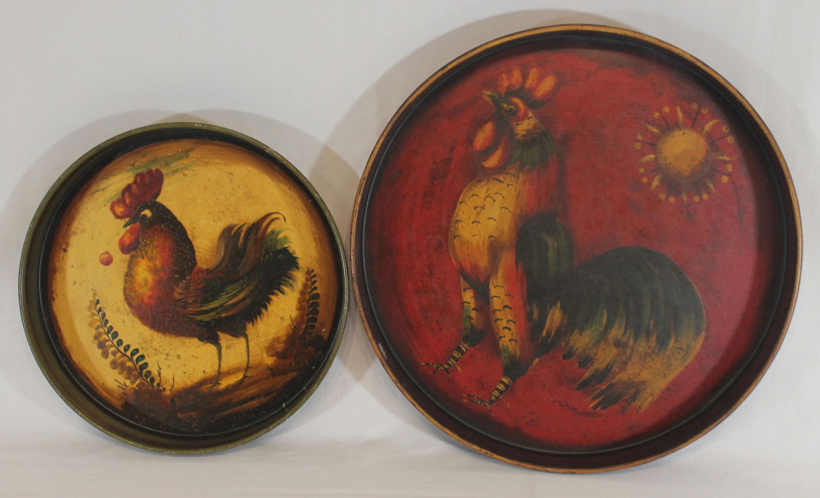 2 Peter Ompir paint dec round trays w rooster motif - (1 of 8)