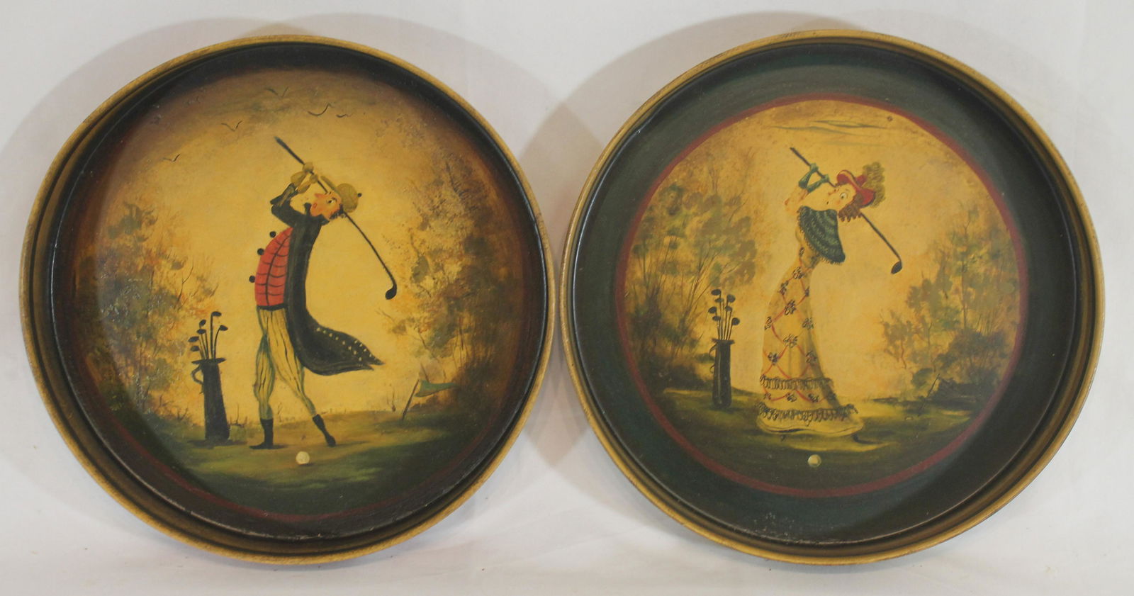 2 Peter Ompir paint dec round trays w man & woman (1 of 7)