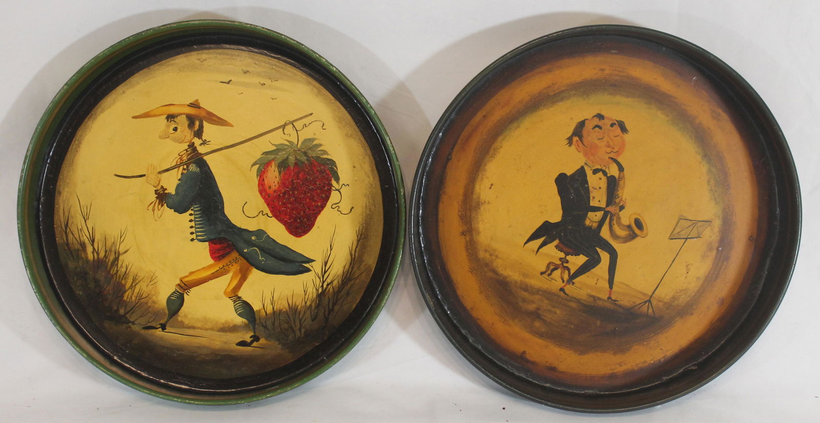 2 Peter Ompir paint dec round trays - 1 w musician & 1 (1 of 7)