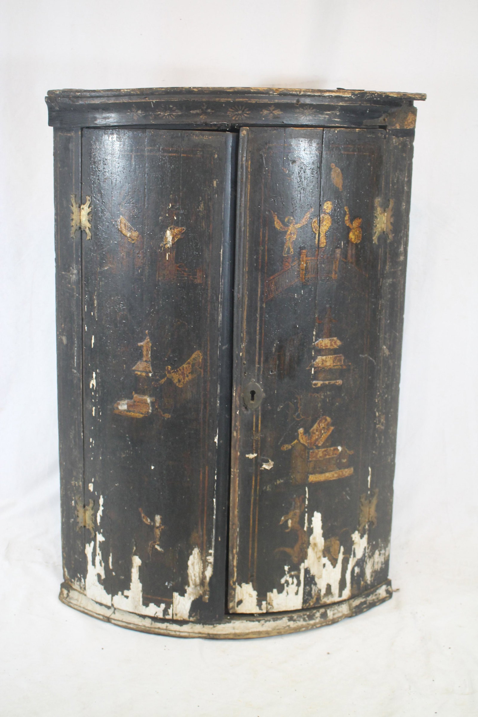 Antique laquered Japanese dec hanging corner cabinet - (1 of 9)