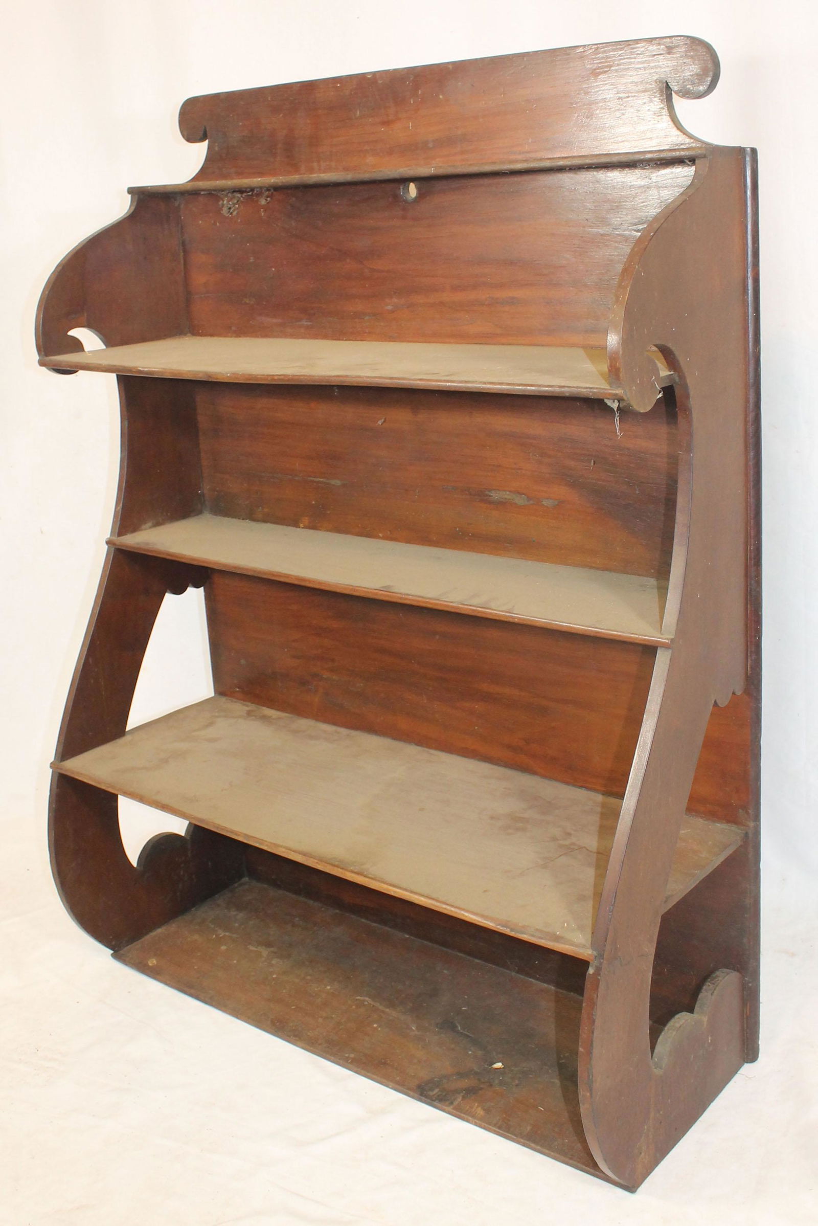 Antique hanging wall shelf w scrolled shaped sides - 39 (1 of 5)