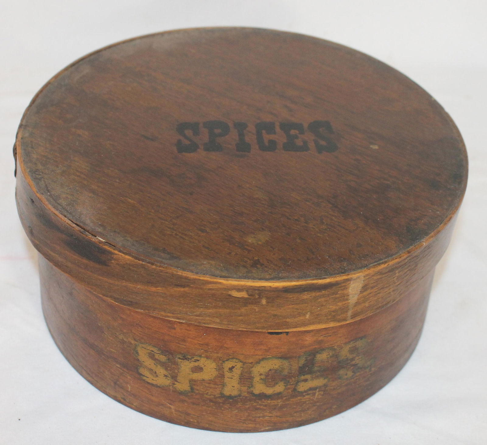 Antique round covered "Spices" pantry box w interior (1 of 5)