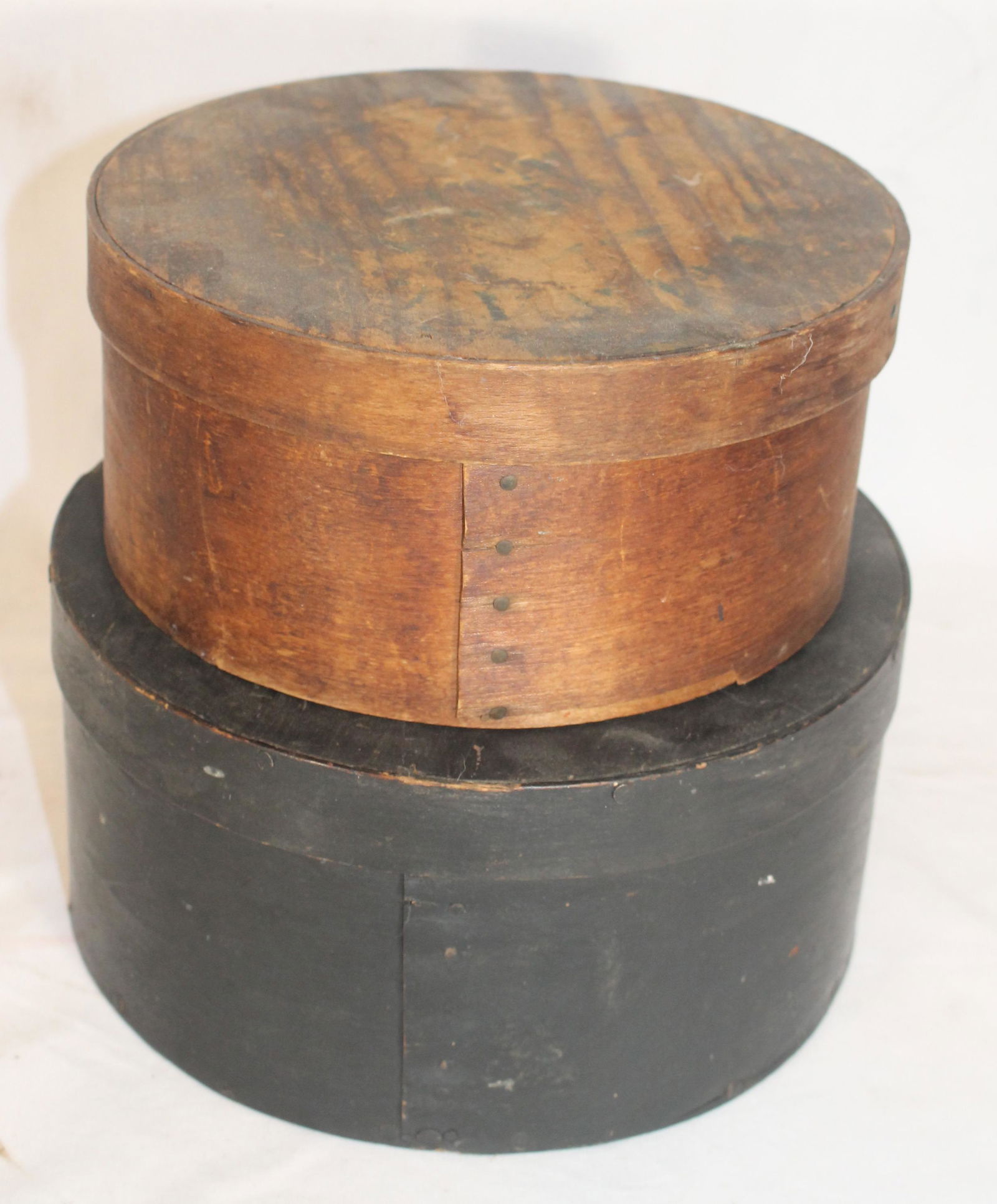 2 antique round wooden covered pantry boxes - 1 in (1 of 4)