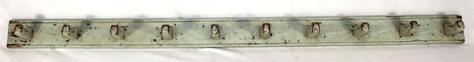 Antique wooden peg rack in green paint - 52 1/2" long x (1 of 8)