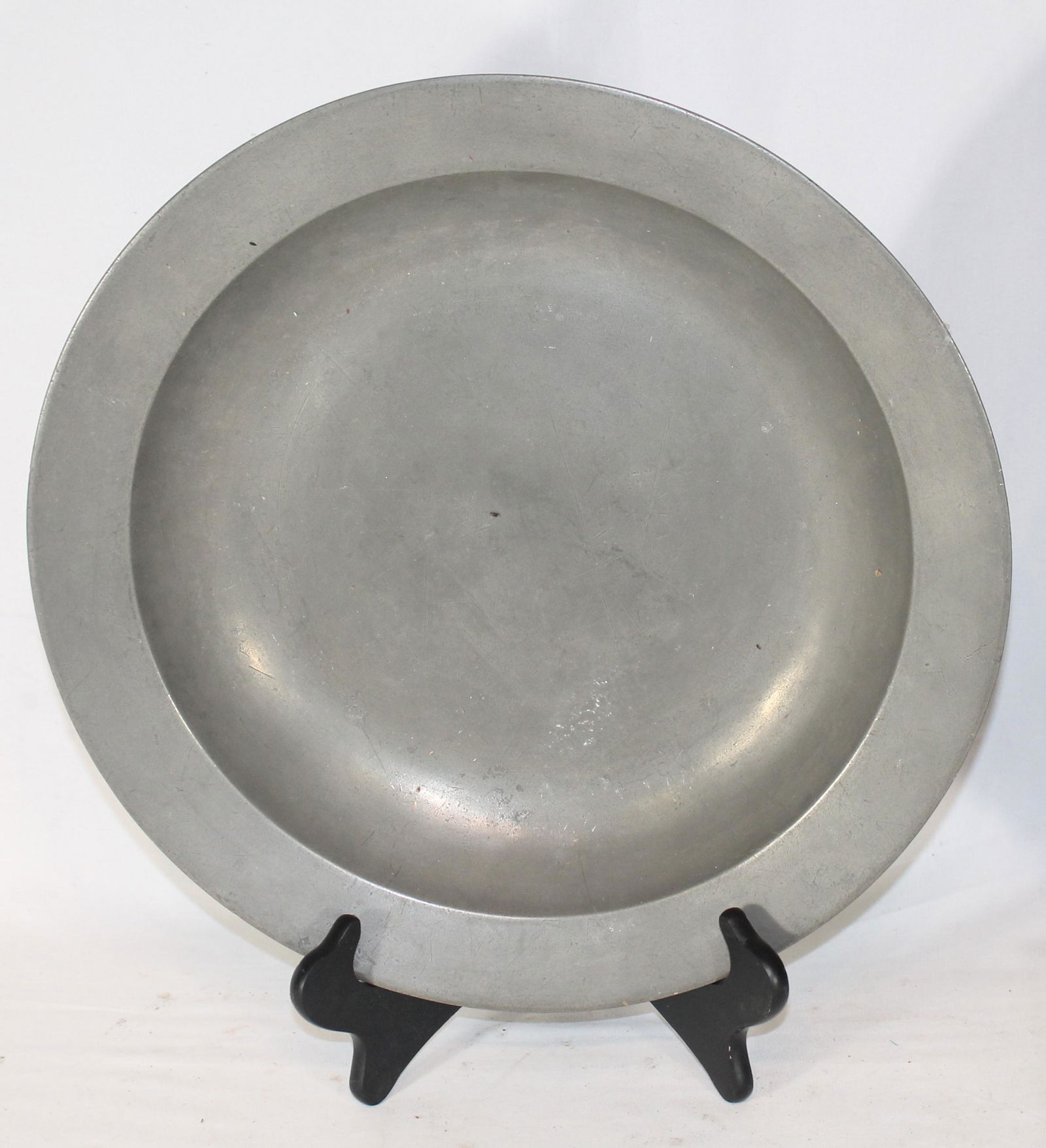 18thC English pewter deep dish - approx 15" diam (1 of 3)