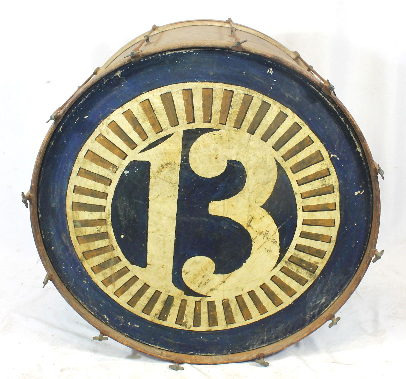 Large antique drum w painted #13 on one side - as found (1 of 4)