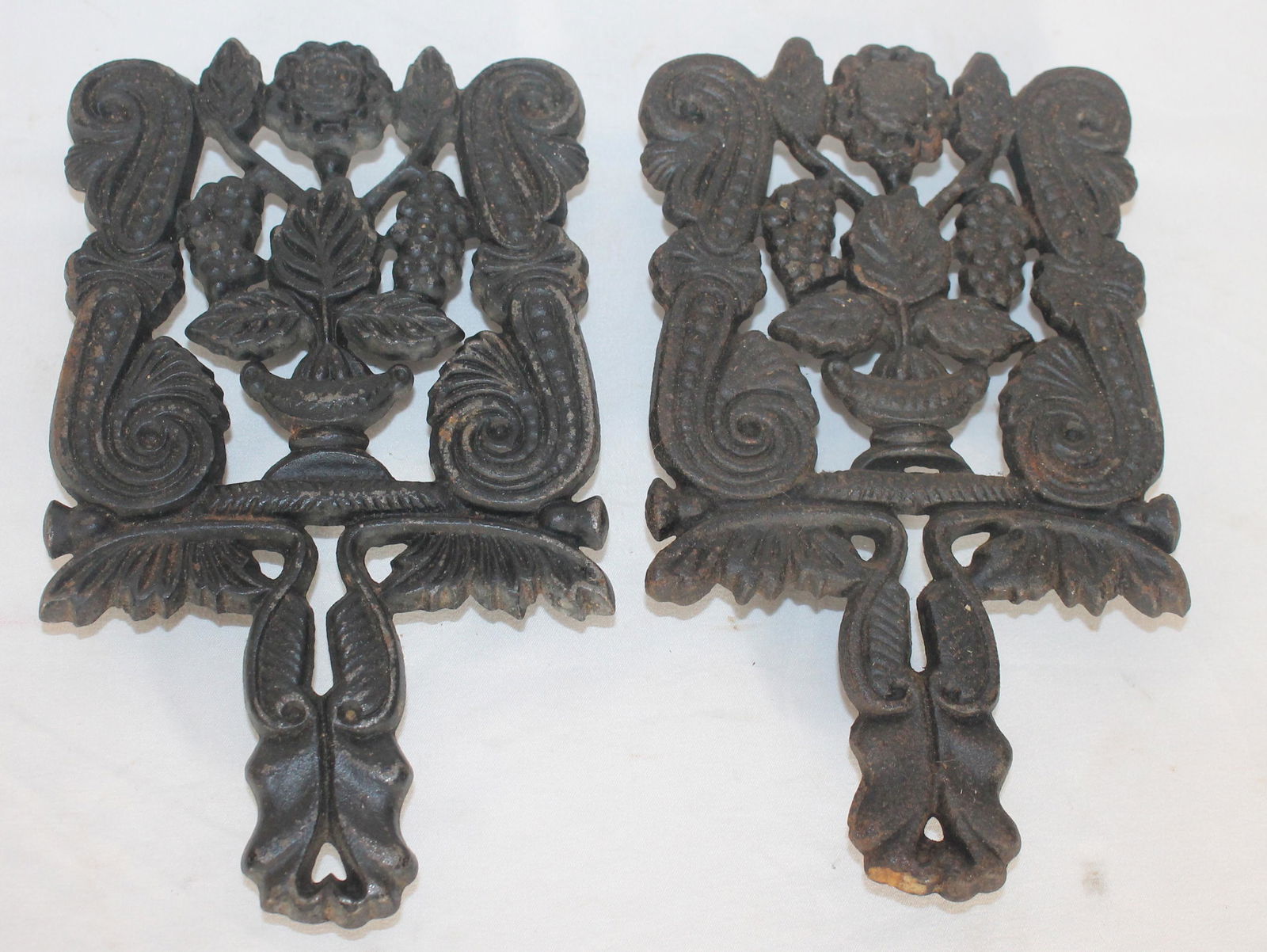 Pr of iron fireplace trivets w grapes & leaves motif - (1 of 4)