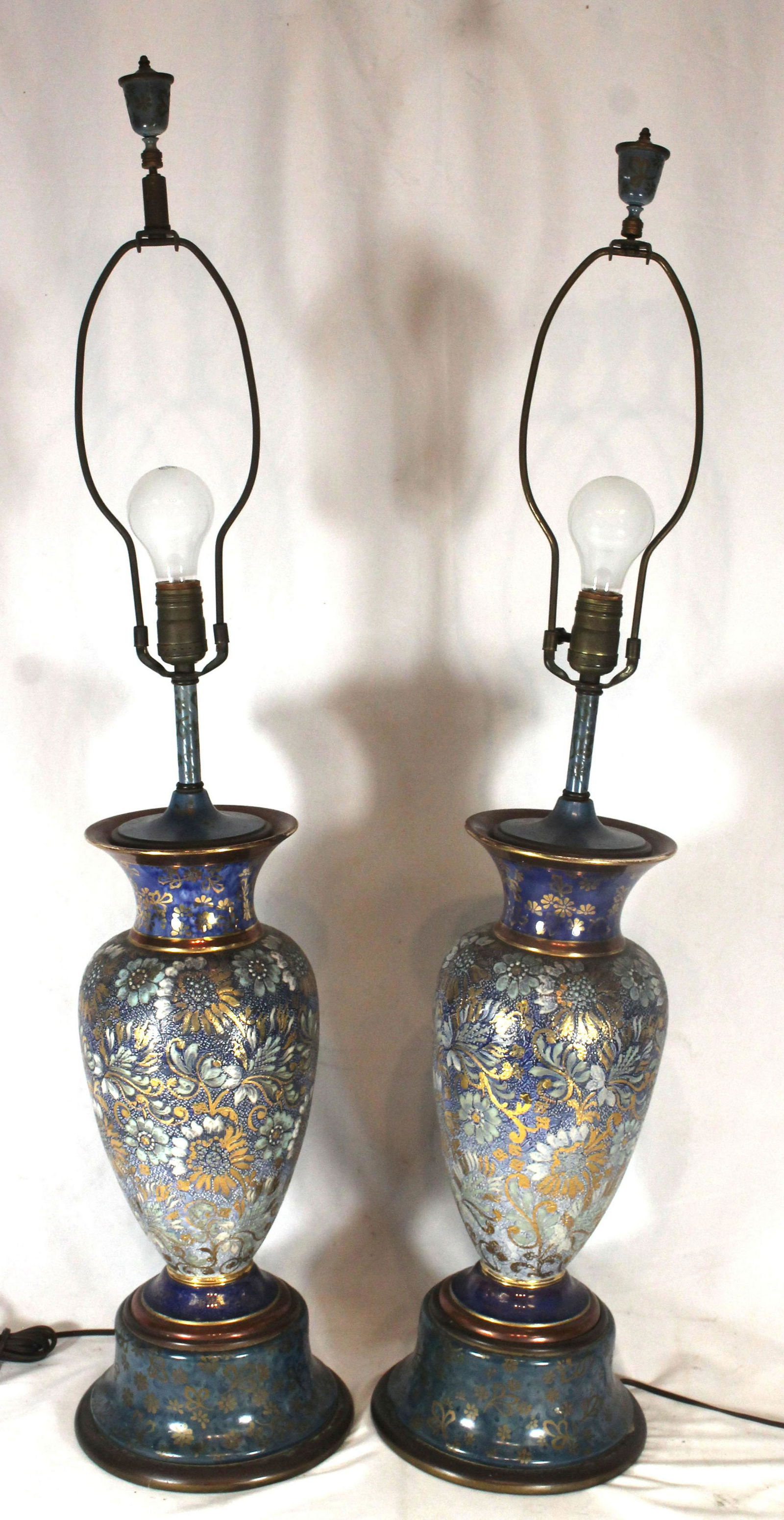 pr of beautiful porcelain lamp bases - 39" tall overall (1 of 9)