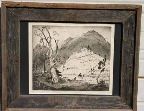 pencil sgnd Harrison Cady (1877-1970) etching of : pencil sgnd Harrison Cady (1877-1970) etching of the Great Smoky Mountains NC dated 1932 & inscribed "To Mary & George" together with 2 Harrison Cady large folio prints