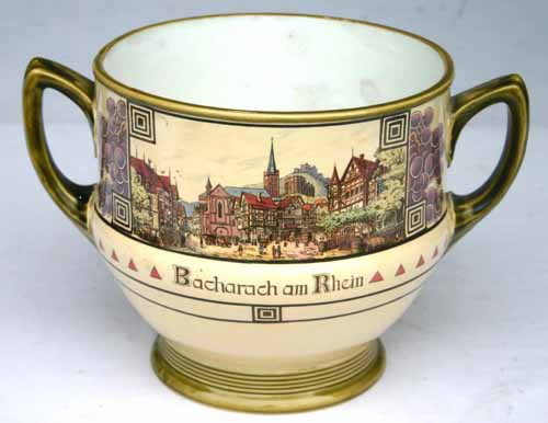 Mettlach #3037 2 handled punch bowl - 8" tall x 9 : Mettlach #3037 2 handled punch bowl - 8" tall x 9 1/4" diam