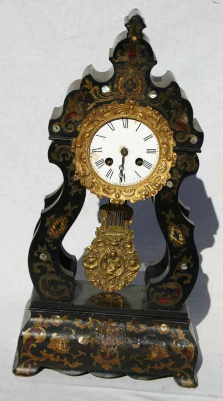 ca 1880 French ebony ormulu & MOP clock - 18 1/2": ca 1880 French ebony ormulu & MOP clock - 18 1/2" tall