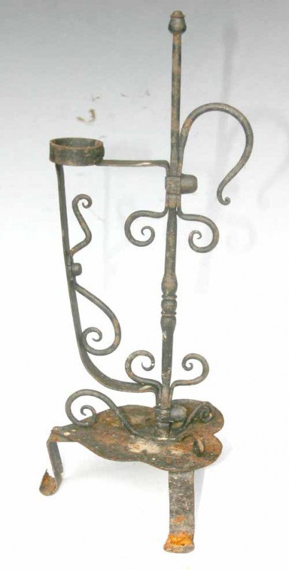 19thC iron rush lamp - 20" tall: 19thC iron rush lamp - 20" tall