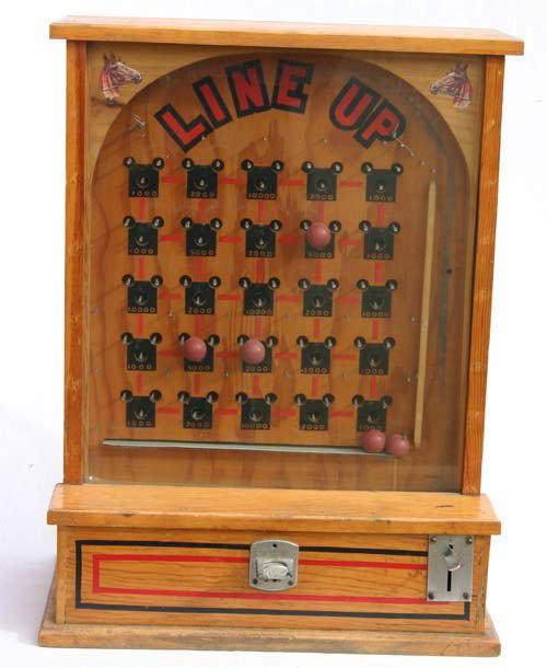 antique wooden "Line up" coin operated pinball mac: antique wooden "Line up" coin operated pinball machine - 24" x 17 1/2"