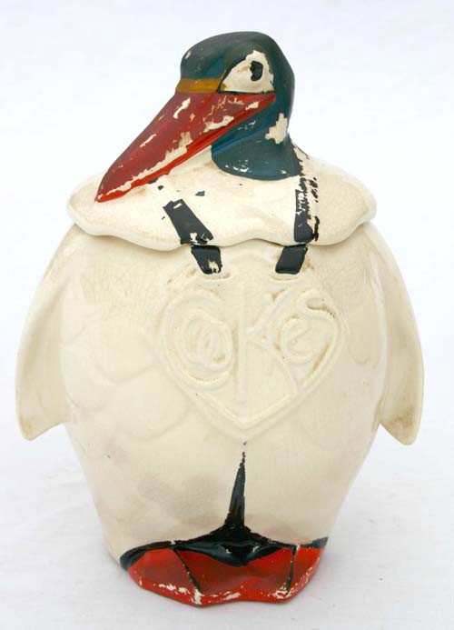 sgnd McCoy Pottery Penguin form cookie jar - 11" t: sgnd McCoy Pottery Penguin form cookie jar - 11" tall