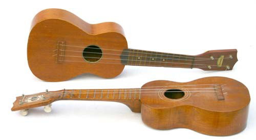 lot of 2 antique ukuleles - 1 by Harmony & the oth: lot of 2 antique ukuleles - 1 by Harmony & the other Royal Hawaiian made from genuine koa wood