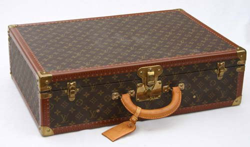 fabulous 30-35 yr old Louis Vuitton hard luggage s: fabulous 30-35 yr old Louis Vuitton hard luggage suitcase in mint condition w orig tag & key - 23 3/4" wide x 6 3/4" tall x 16 1/2" deep