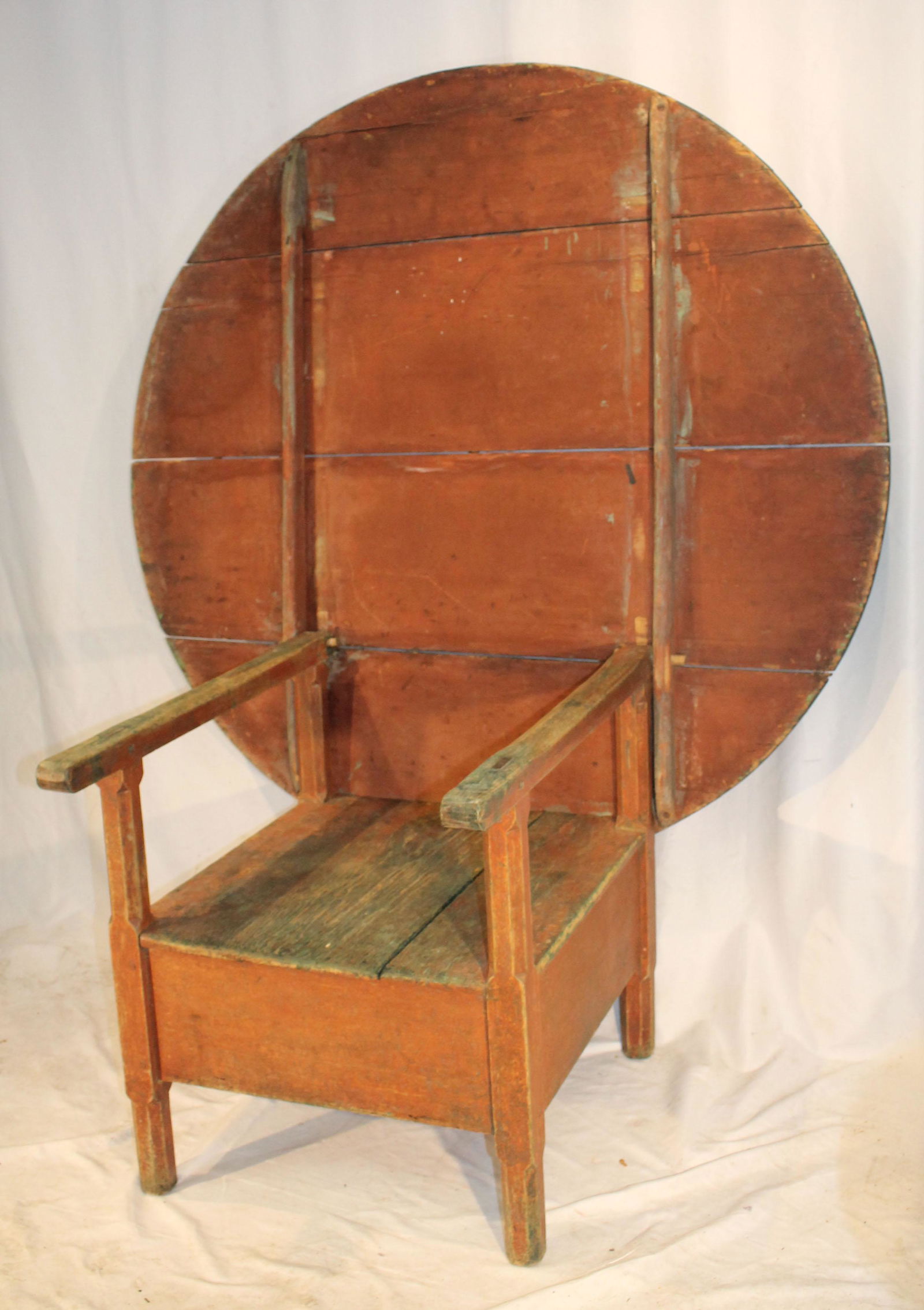 Antique chair table w large 50 1/2" diam top in green & red paint (1 of 9)